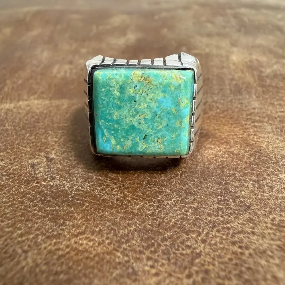 Native American Kingman Turquoise & Sterling Silver Ring Size 8.5 Trevor Jack